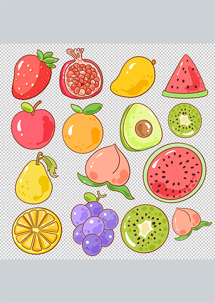 草莓石榴西瓜芒果水蜜桃素材各类水果插画素材