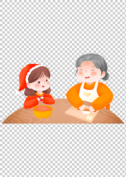 奶奶和孙女新年包饺子免抠素材
