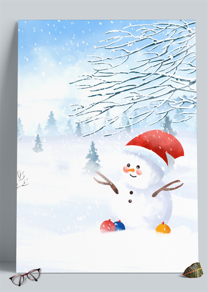 水彩圣诞小屋圣诞雪人背景图片素材