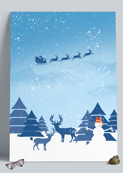 卡通风格蓝色圣诞节海报背景PSD素材