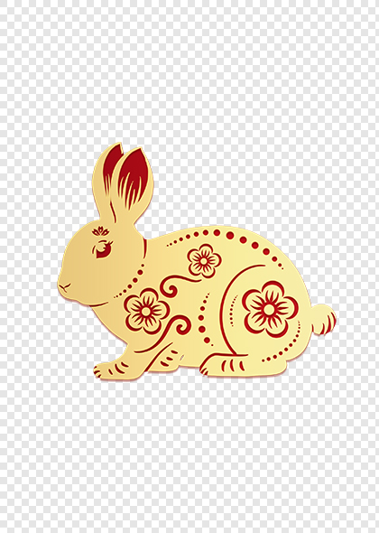 剪纸风金色兔子新年元素PSD素材