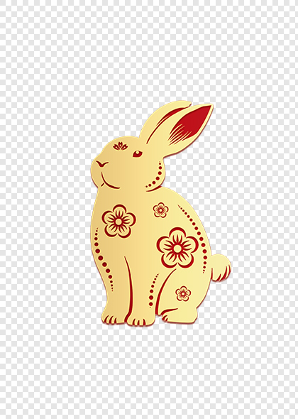 剪纸风金色蹲坐兔子兔年新年元素PSD素材