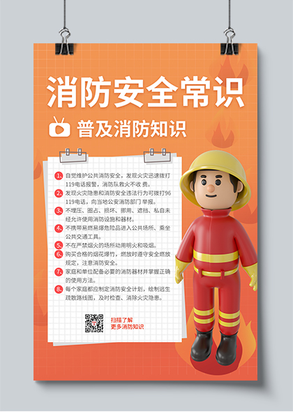 C4D消防安全常识普及教育海报PSD素材