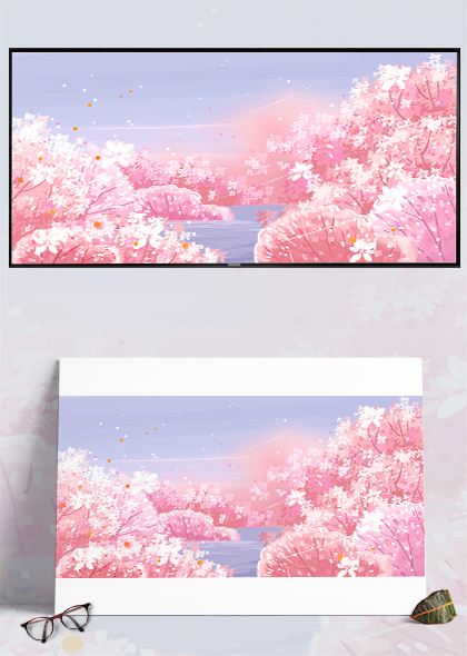 满屏手绘樱花背景图片春日樱花素材