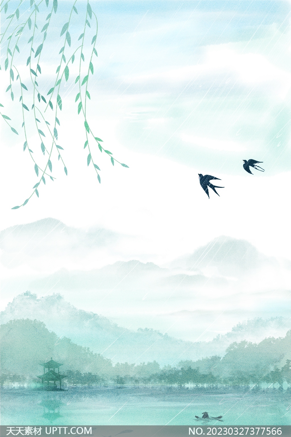 中國風春天水墨山水春季節(jié)氣海報背景