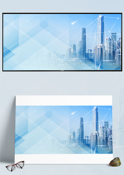 商务科技智能城市抽象线条蓝色展板背景素材