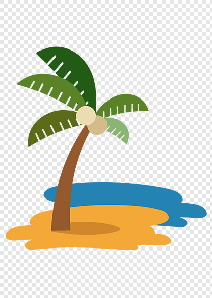 扁平风手绘海岛椰树沙滩旅游png素材