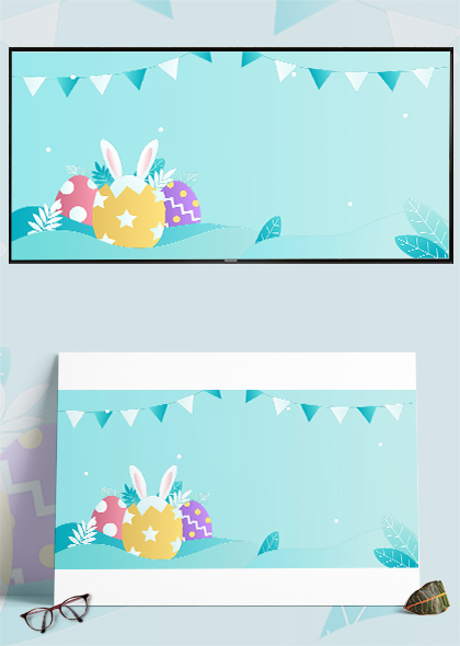 蓝色卡通兔子感恩节彩蛋背景素材