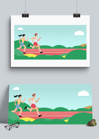 跑步男女运动亚运会卡通展板背景素材