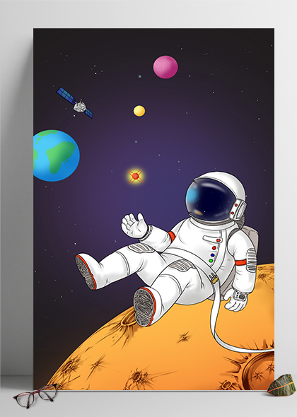 卡通宇航员太空星球梦幻插画海报背景