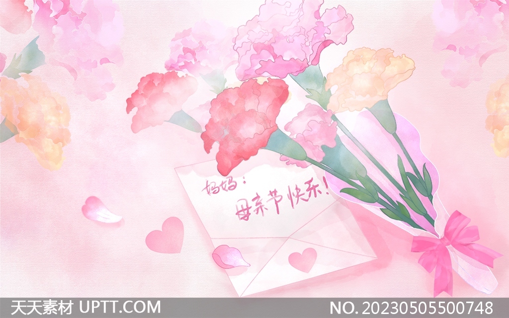 母亲节快乐粉色祝福鲜花贺卡背景图片