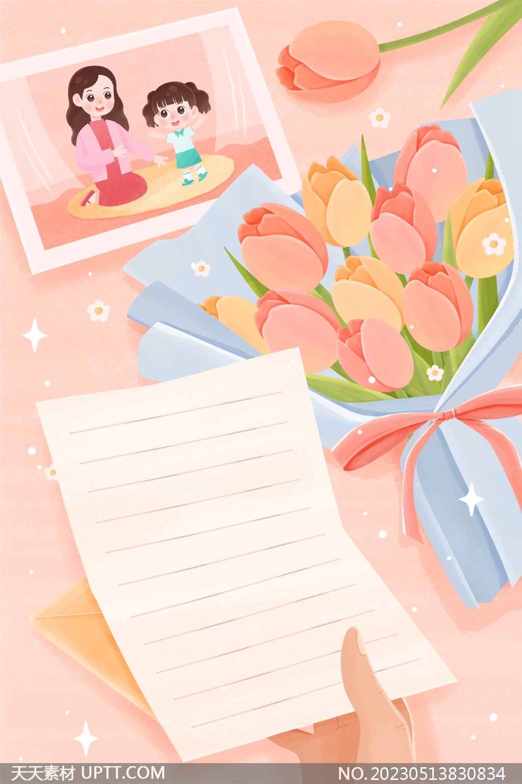 母亲节鲜花信笺粉色海报背景图片