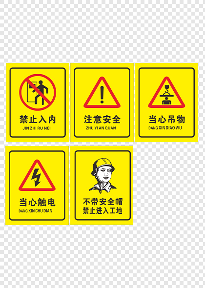 工地施工场所黄色安全警示牌矢量模板