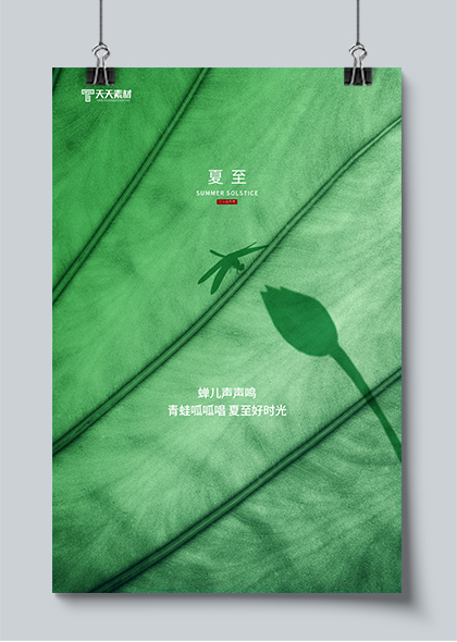 蜻蜓小荷剪影夏至节气绿色树叶创意海报