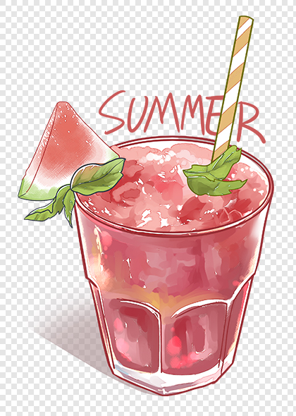 夏天手绘西瓜果汁清爽冷饮元素素材