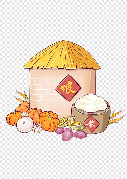 秋季丰收季节稻谷稻米南瓜粮仓元素插画素材