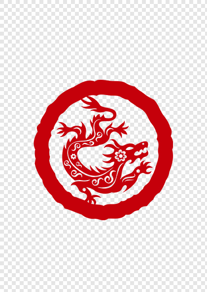 中国龙红色圆形印章图案矢量素材