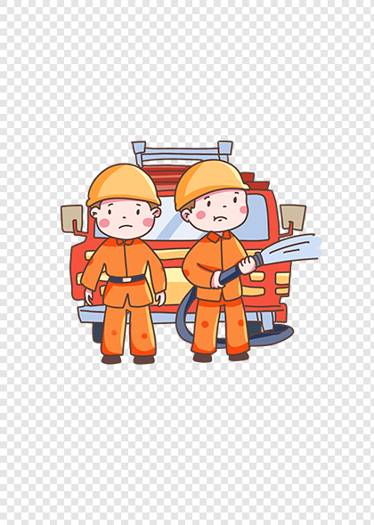 卡通消防员消防车插画元素素材