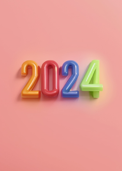 2024彩色渐变立体艺术字PNG背景图