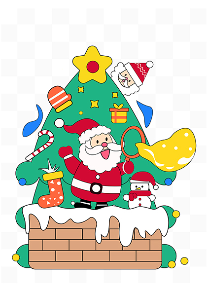 可爱圣诞老人彩色卡通手绘圣诞组合矢量元素