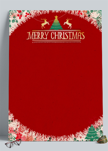 红色美式复古麋鹿花环背景圣诞海报背景素材