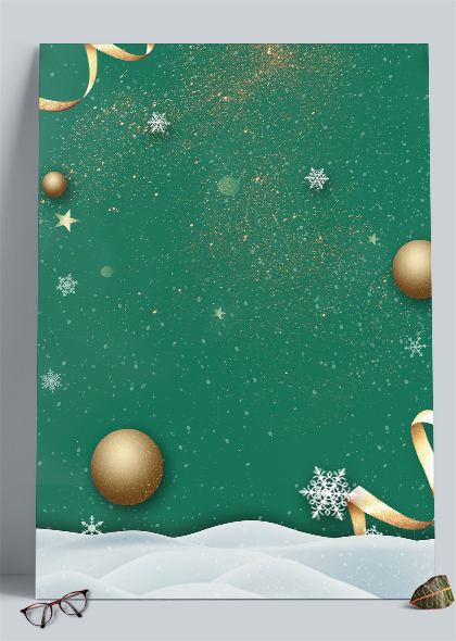圣诞节金粉彩带雪花元素绿色海报背景
