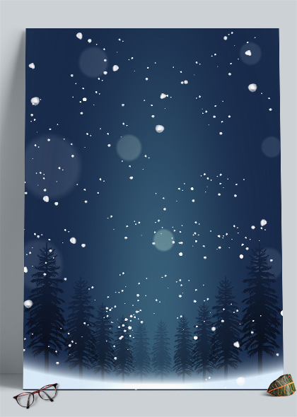 圣诞夜雪景冬季深夜树林雪景背景图片