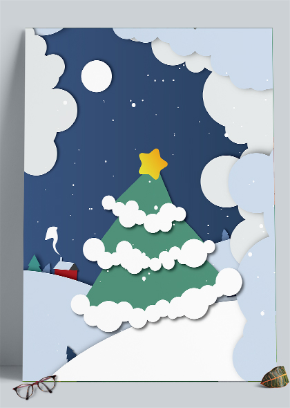 冬季雪景海报背景圣诞折纸贺卡矢量素材