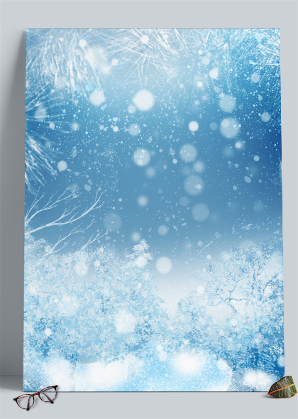 冬季下雪光影树枝蓝色冰雪海报背景