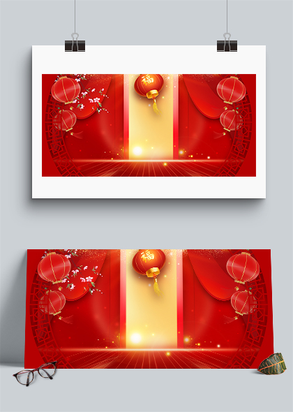 新年开门红灯笼边框中国风背景图片素材