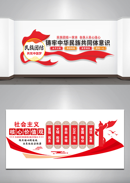 铸牢中华民族共同体意识民族团结宣传文化墙矢量模板