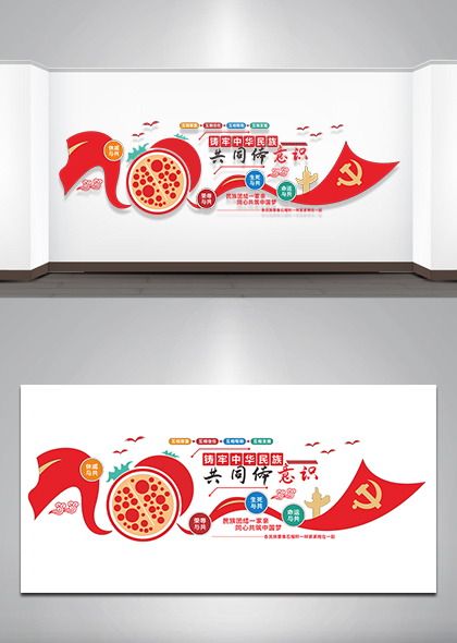 铸牢中华民族共同体意识民族团结党建文化墙模板