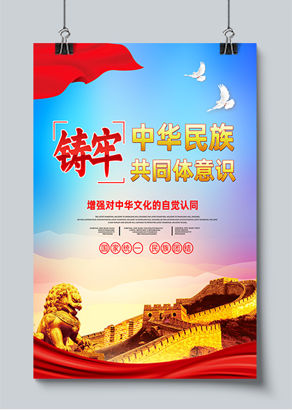 铸牢中华民族共同体红色简约党建宣传海报