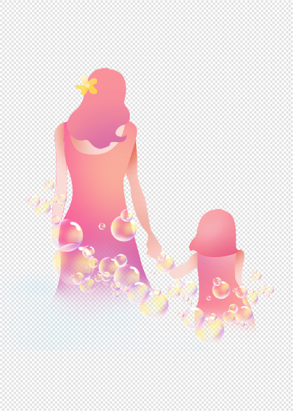 粉色母女牵手背影母亲节免抠插画元素素材