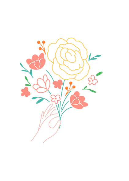 母亲节彩色手绘线条鲜花花朵花束免抠元素