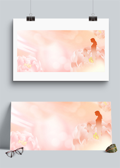 牵手母女剪影粉色花朵母亲节手绘背景素材