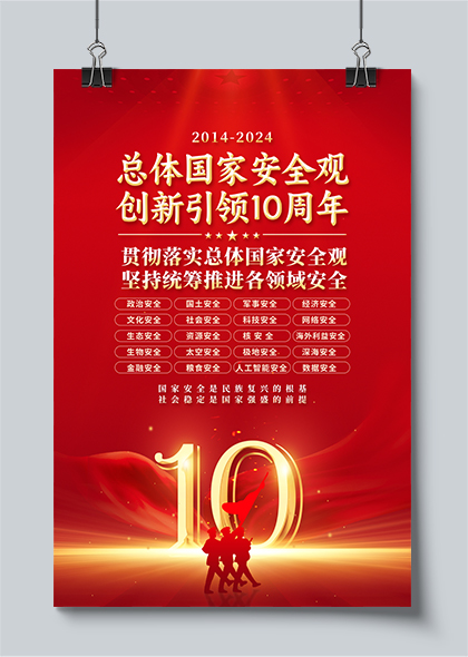 总体国家安全观创新引领10周年红色党建宣传海报