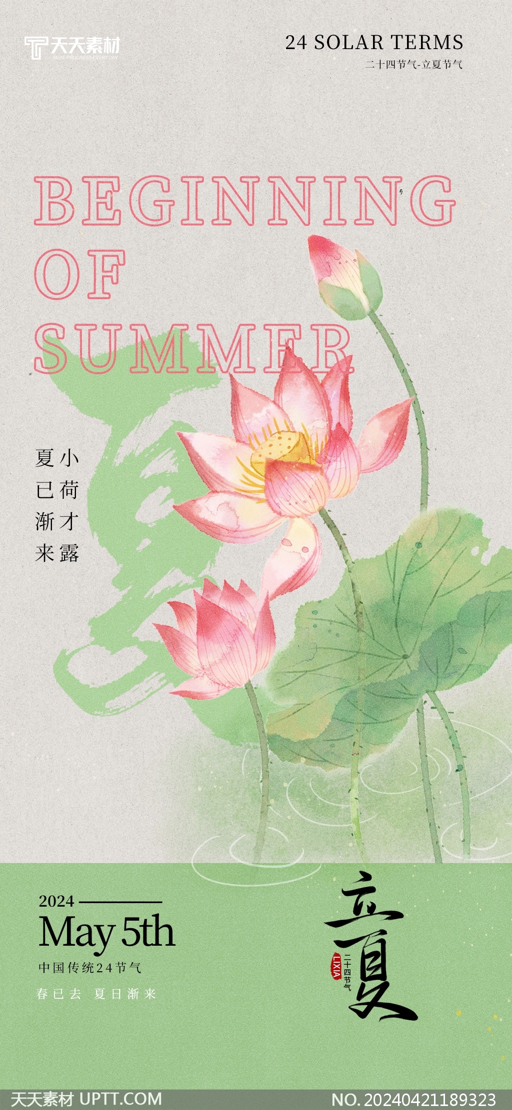 荷花莲叶2024年中国传统节气立夏文化海报设计