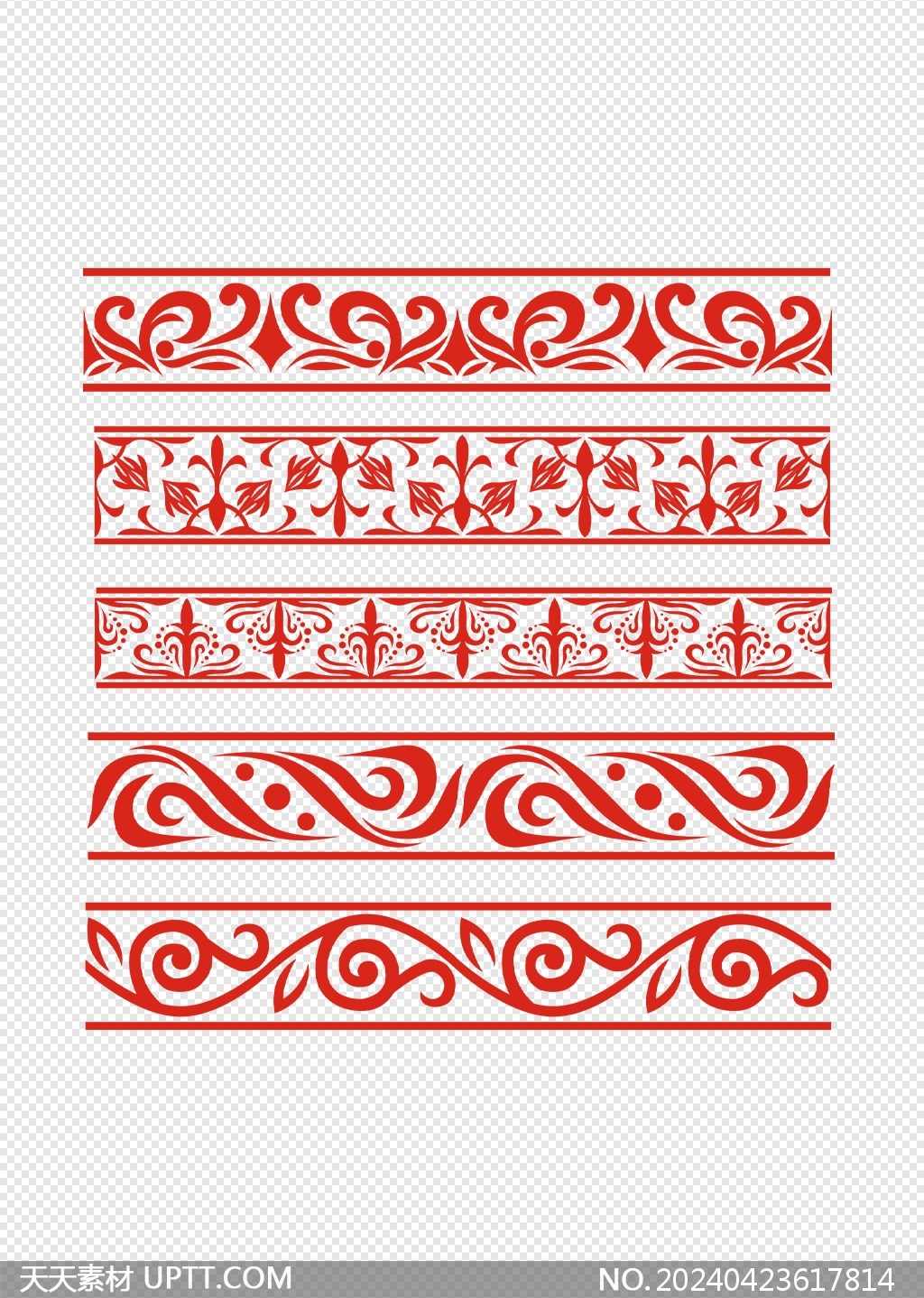 红色中式花边花纹中国古典边框底纹PNG素材