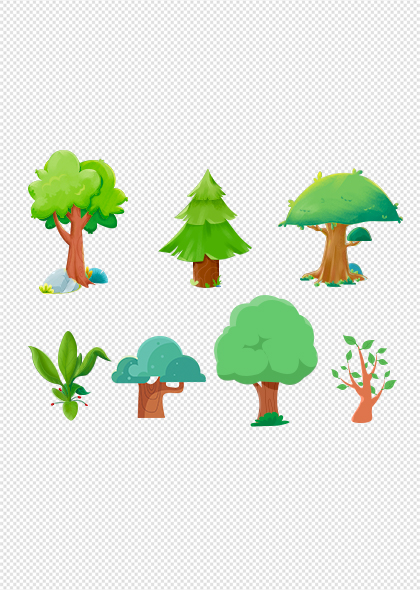 环保主题植树节绿色卡通树木PNG元素素材