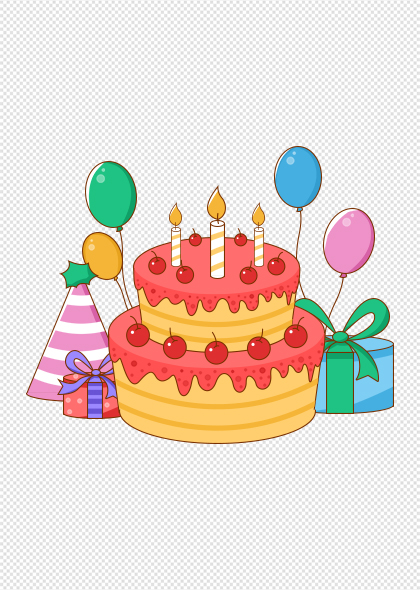 生日礼物蛋糕气球卡通生日免抠元素素材