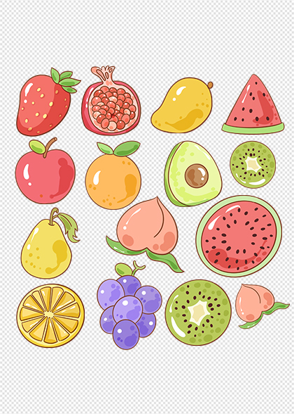 草莓石榴葡萄西瓜芒果水蜜桃常用夏天水果免抠元素素材