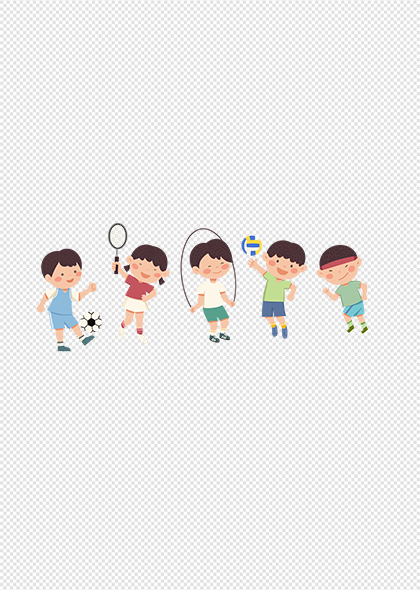 手绘卡通儿童打球跳绳运动全民健身卡通人物素材