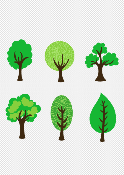 绿色卡通大树简笔画树木树林元素插画