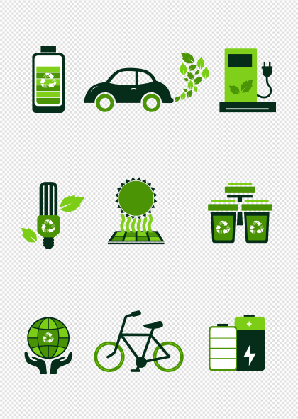 环保新能源电车电池绿色出行矢量图标元素