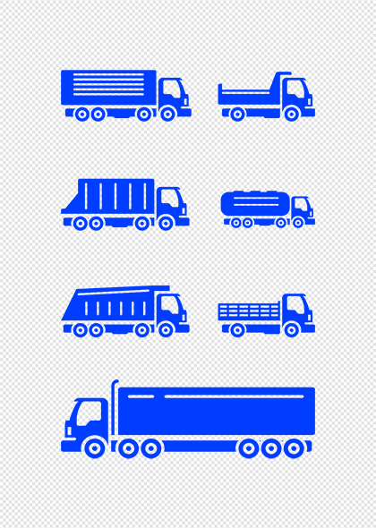皮卡大货车垃圾车油罐车洒水车蓝色PNG图标元素