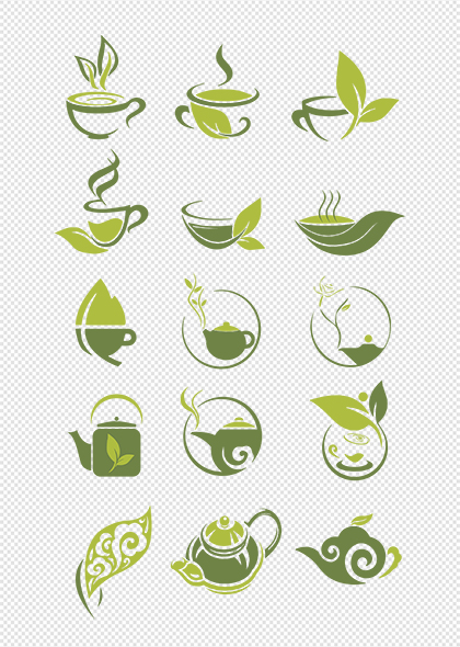 茶具茶壶茶叶茶馆茶艺茶文化绿色矢量图标
