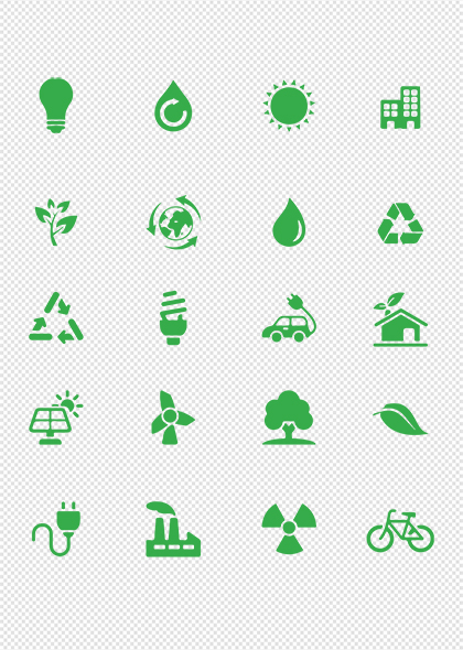 新能源低碳环保绿色扁平矢量icon图标一组