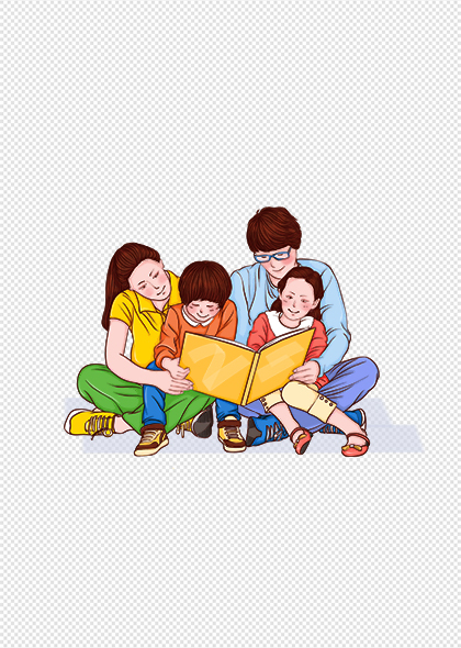 看书一家人插画元素亲子阅读家庭日阅读日主题卡通元素