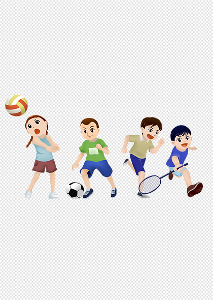 运动儿童卡通小学生打球跑步全民健身日主题元素素材